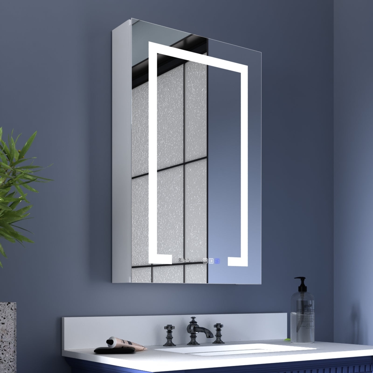 ExBrite 20 x 32 inch Bathroom Light Narrow Medicine Cabinets with Vanity Mirror Recessed or Surface - Door Right Open