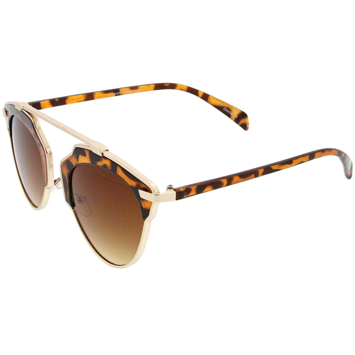 High Fashion Two-Toned Pantos Crossbar Tinted Lens Aviator Sunglasses 52mm - Tortoise-Gold / Amber