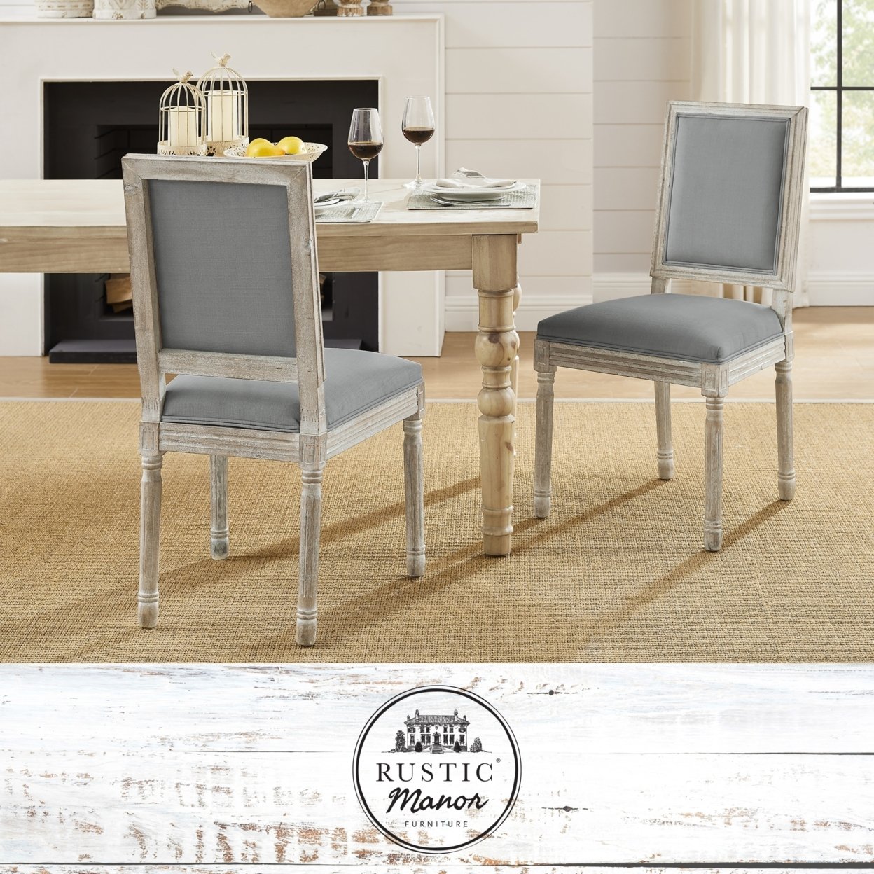 Olivier Dining Chair - Upholstered | Armless | Antique Brushed Wood Finish - grey