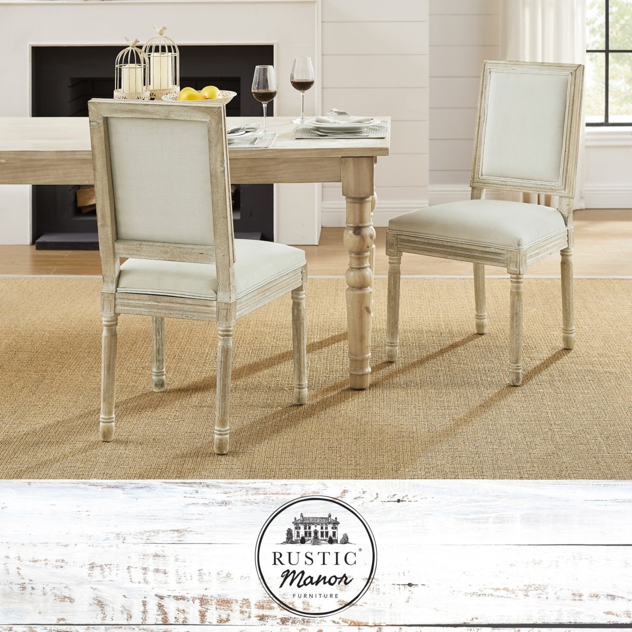 Olivier Dining Chair - Upholstered | Armless | Antique Brushed Wood Finish - cream white