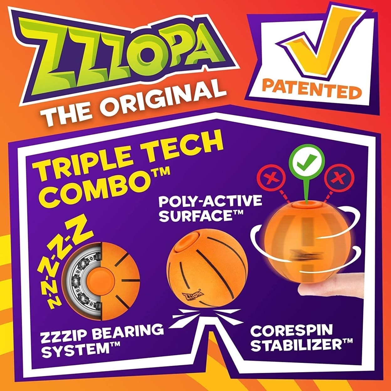 Original ZZZOPA Fidget Stress Ball Variety 5pk Spin Bounce Throw It! Bundle PMI International