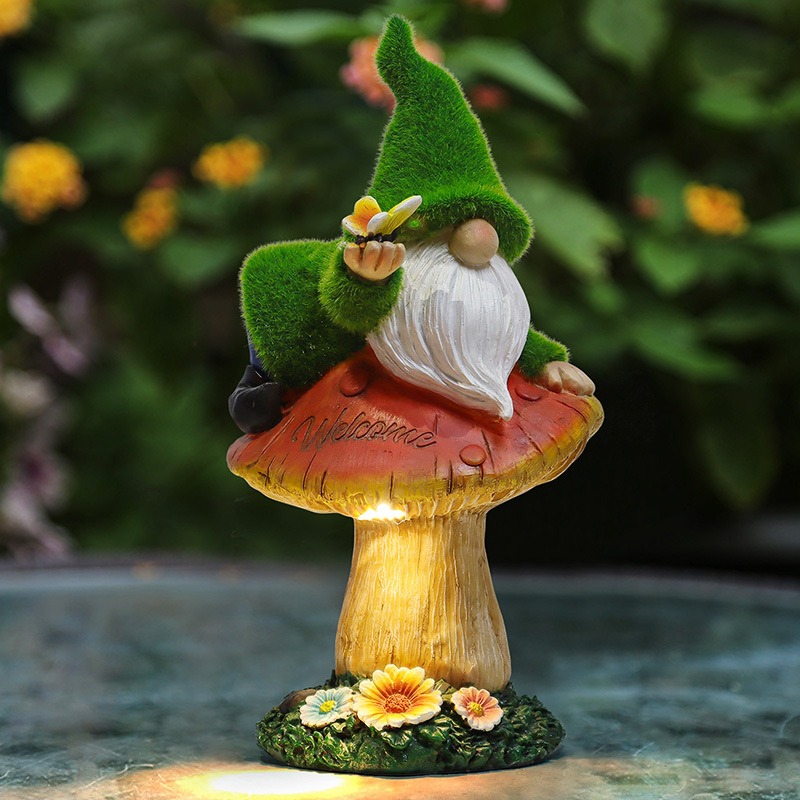 Garden Statue Decorations Ornaments for Yard with Lantern Solar Light - Elf Mushroom