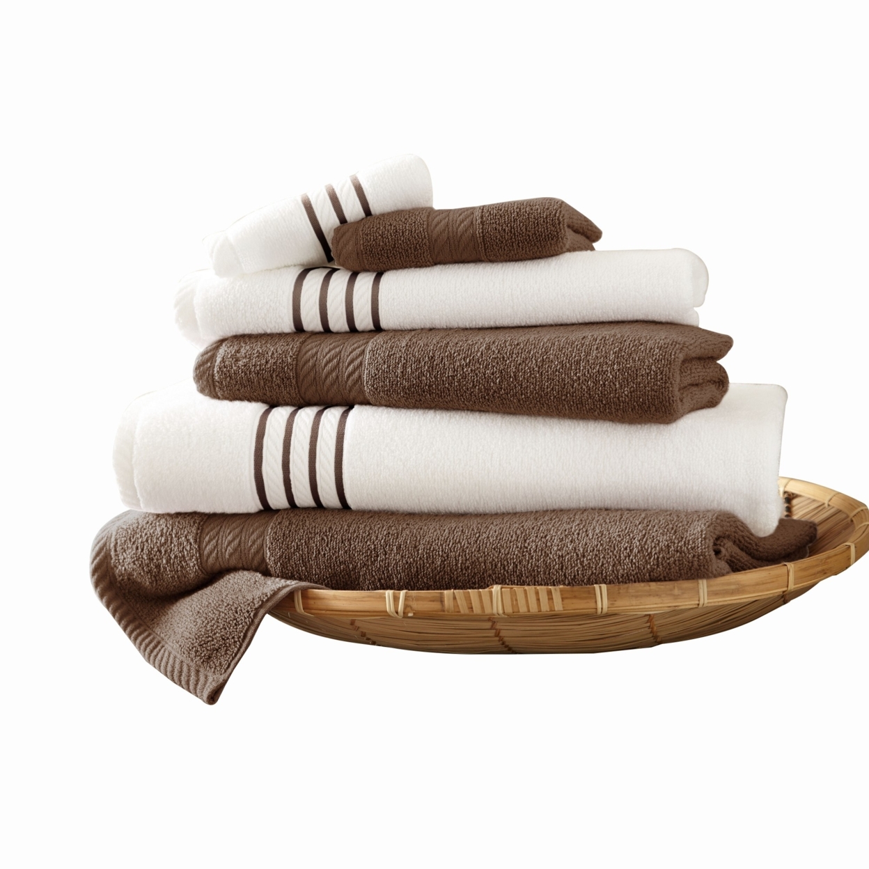 Dana 6 Piece Soft Egyptian Cotton Towel Set, Striped Pattern, Brown White- Saltoro Sherpi