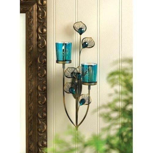 Peacock Plume Candle Wall Sconce - 4 Sconces