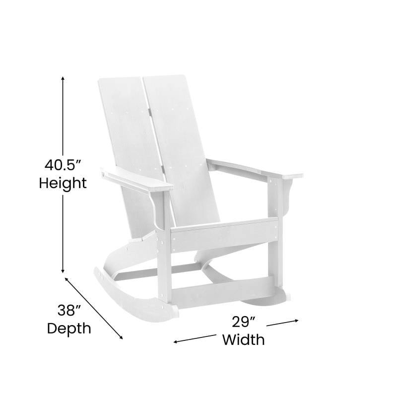 Finn Modern All-Weather 2-Slat Poly Resin Wood Rocking Adirondack Chair With Rust Resistant Stainless Steel Hardware In White