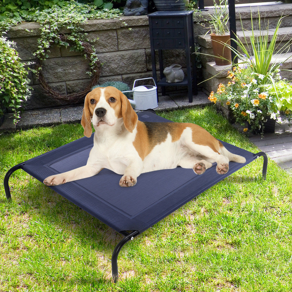 Gymax Large Dog Cat Bed Elevated Pet Cot Indoor Outdoor Camping Steel Frame Mat - L