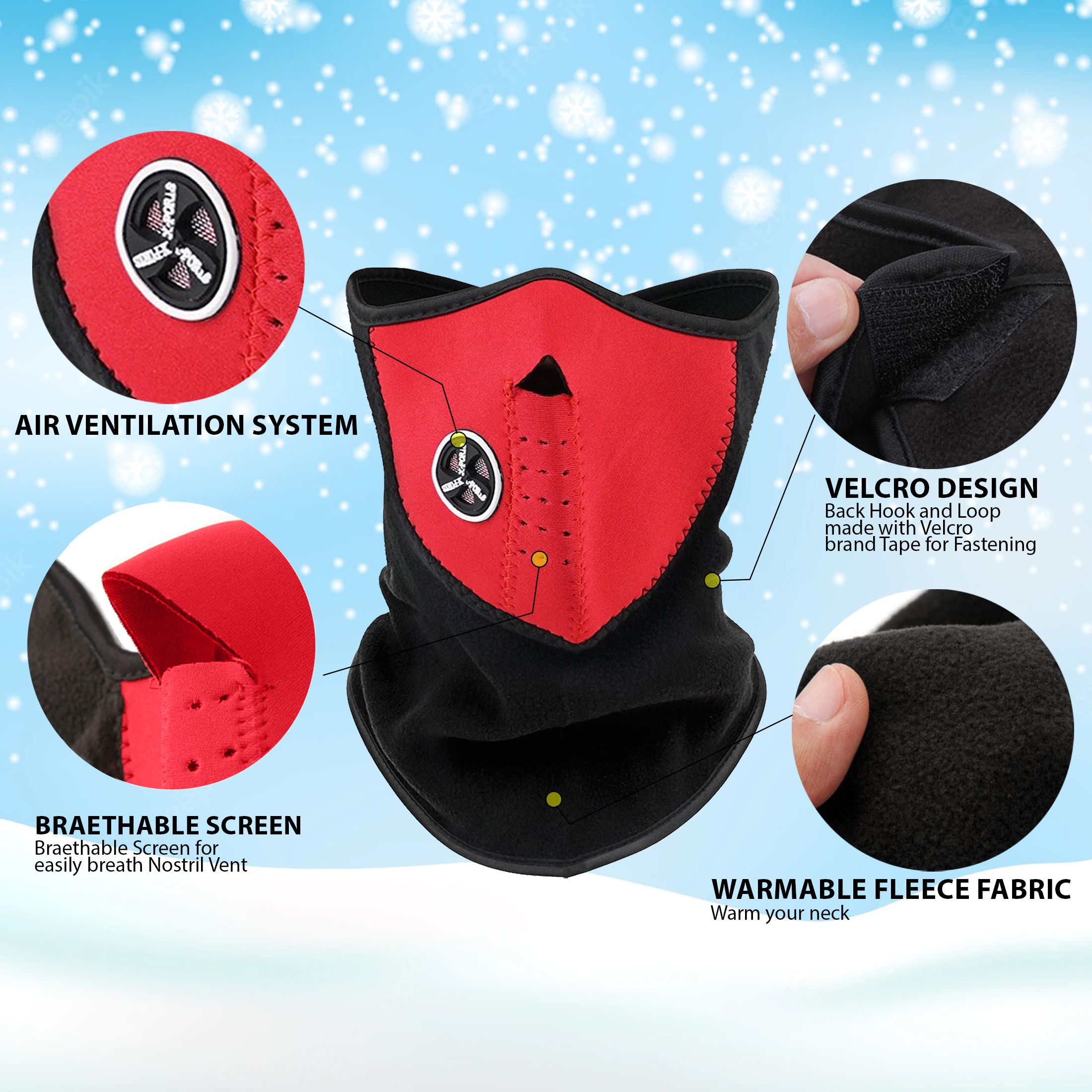 2-Pack: Men's Warm Windproof Breathable Thermal Balaclava Winter Ski Face Mask - Half Face