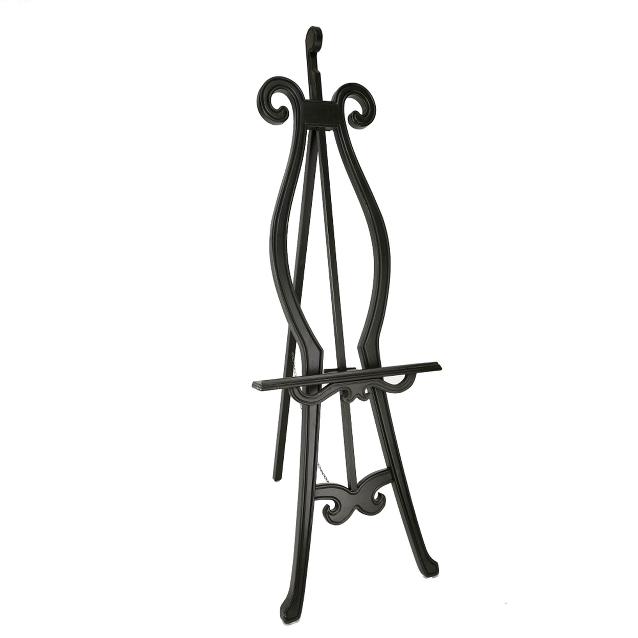 Lui 65 Inch Classic Wood Easel Stand, Carved Details, Hand Painted, Black- Saltoro Sherpi