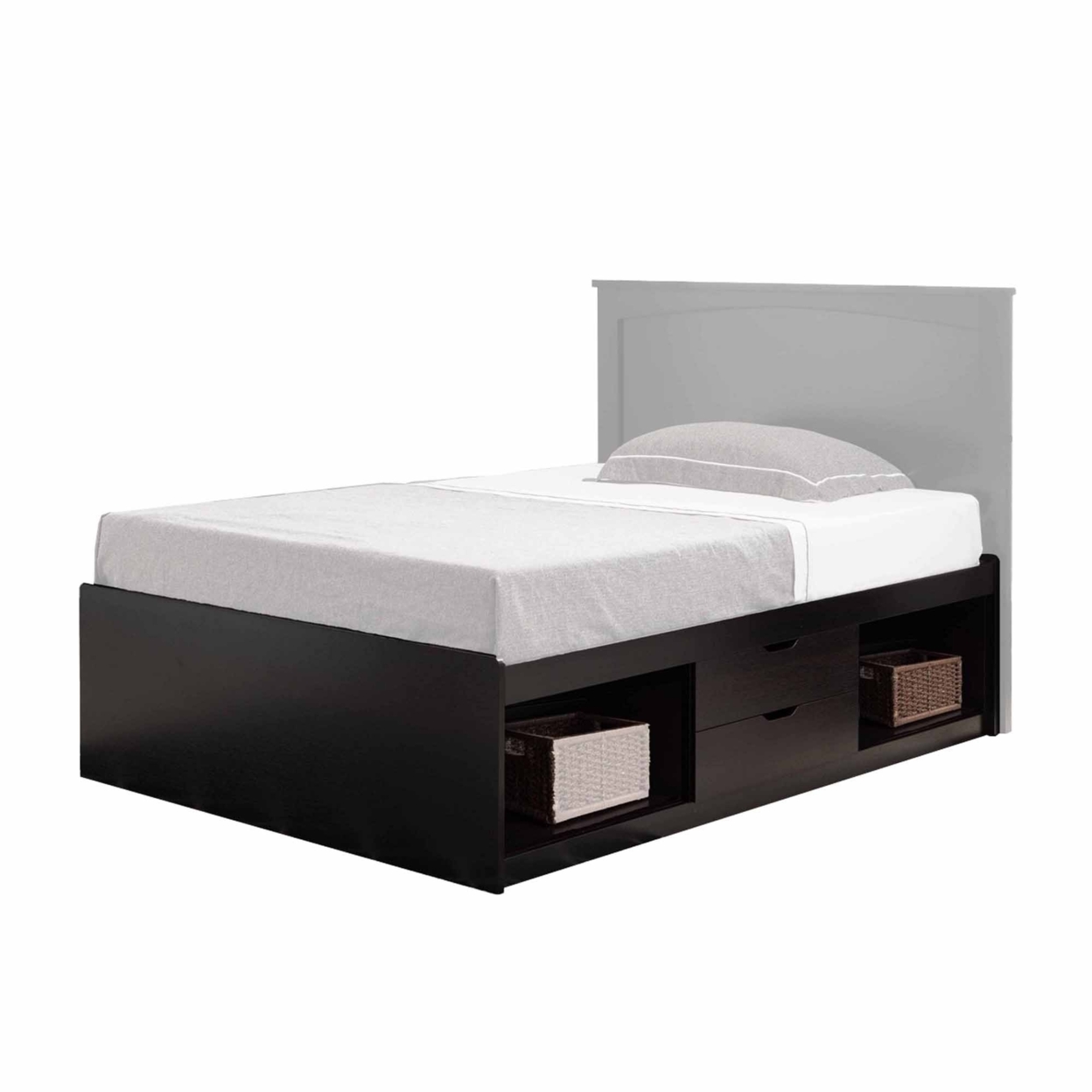 Modern Twin Low Platform Bed, 2 Drawers On Metal Glides, 2 Cubbies, Brown- Saltoro Sherpi