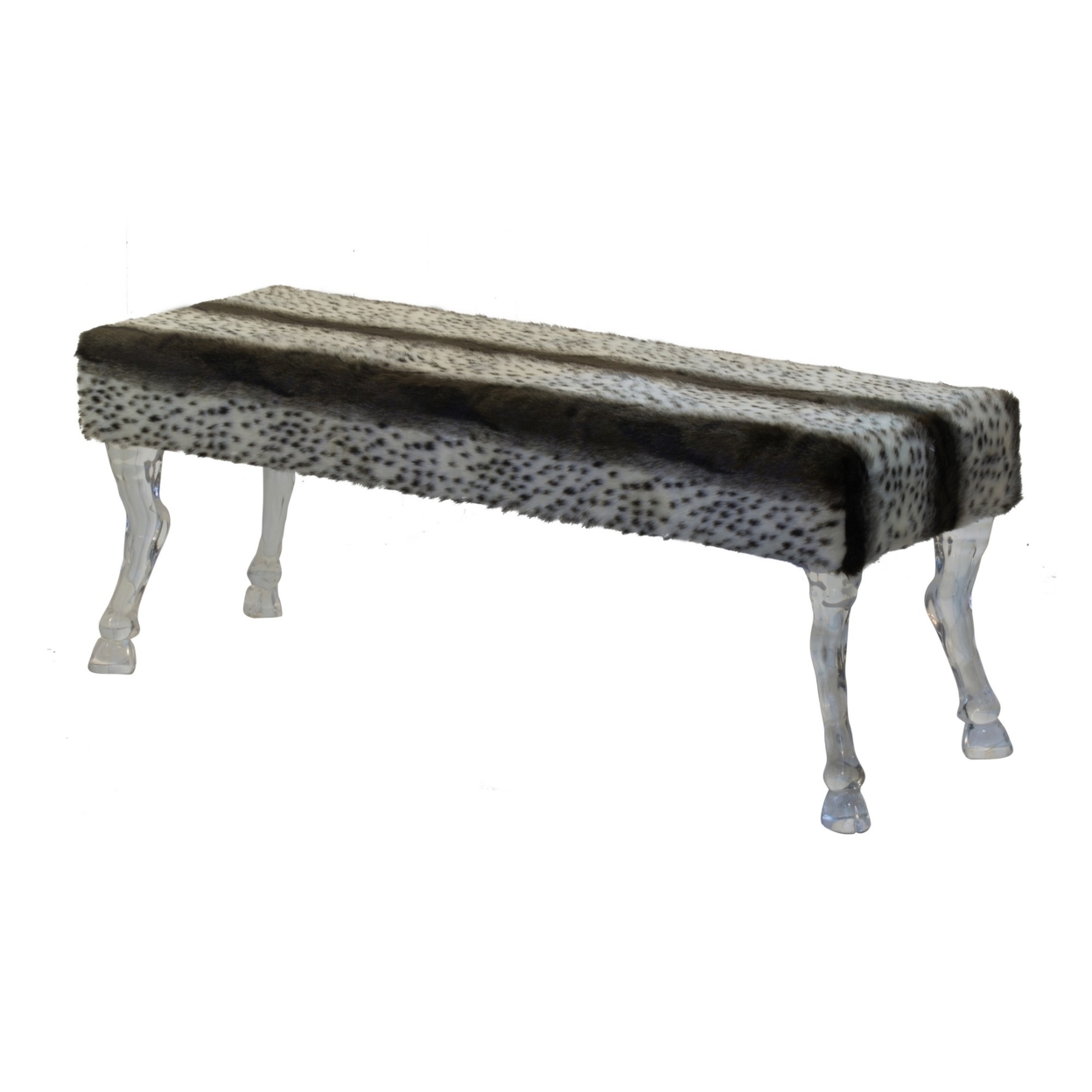 49 Inch Modern Accent Bench, Acrylic Hooved Legs, Faux Fur Gray Upholstery- Saltoro Sherpi