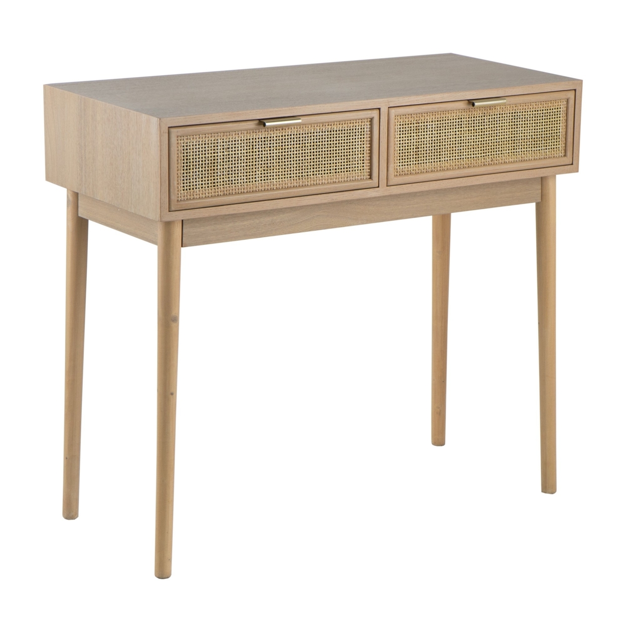 Ela 35 Inch 2 Drawer Wood Console Table, Woven Rattan Panels, Natural Brown- Saltoro Sherpi