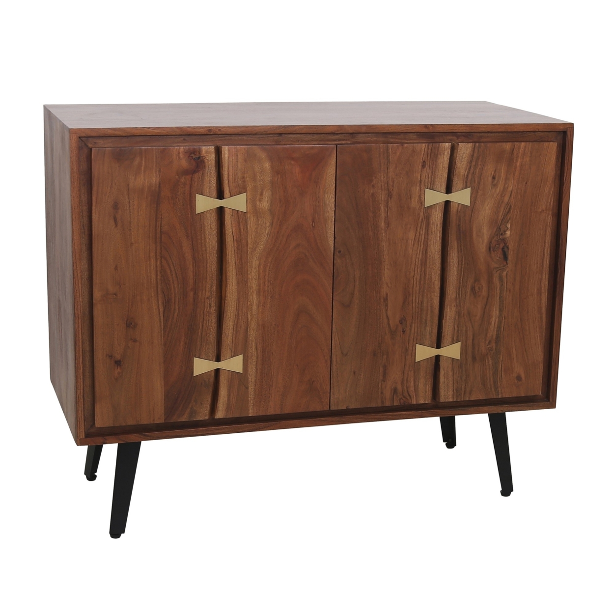 39 Inch Sideboard Cabinet Console Table, Double Doors, Gold Accents, Brown- Saltoro Sherpi