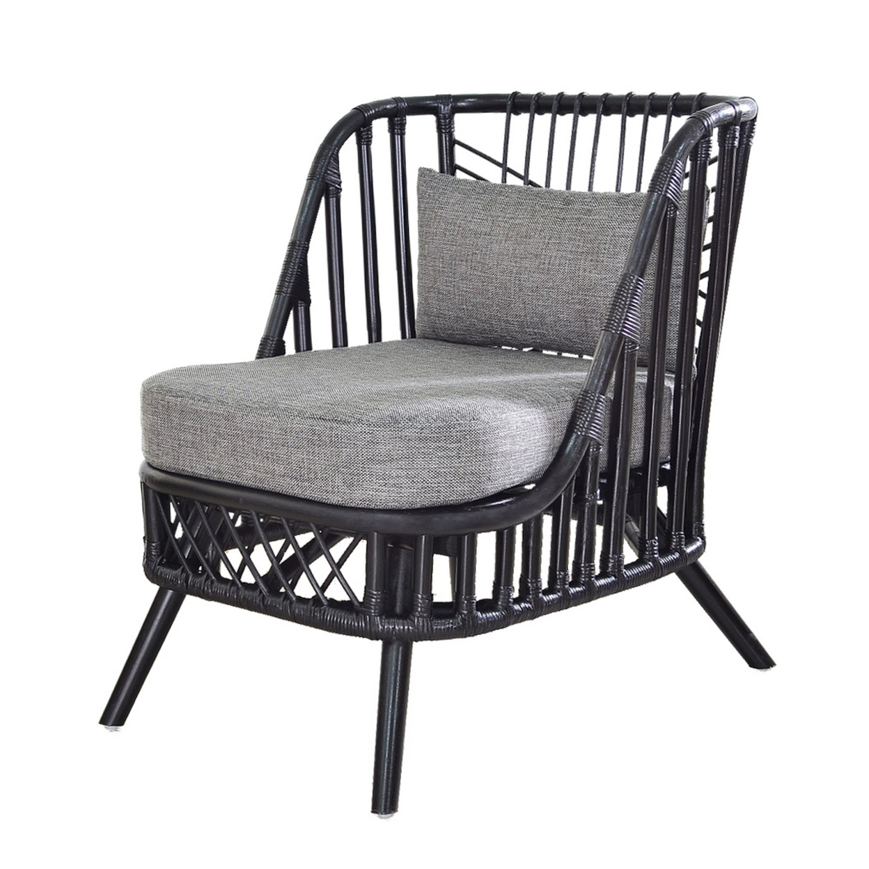 24 Inch Accent Chair, Rattan Woven Frame, Modern, Fabric Cushions, Gray, Saltoro Sherpi