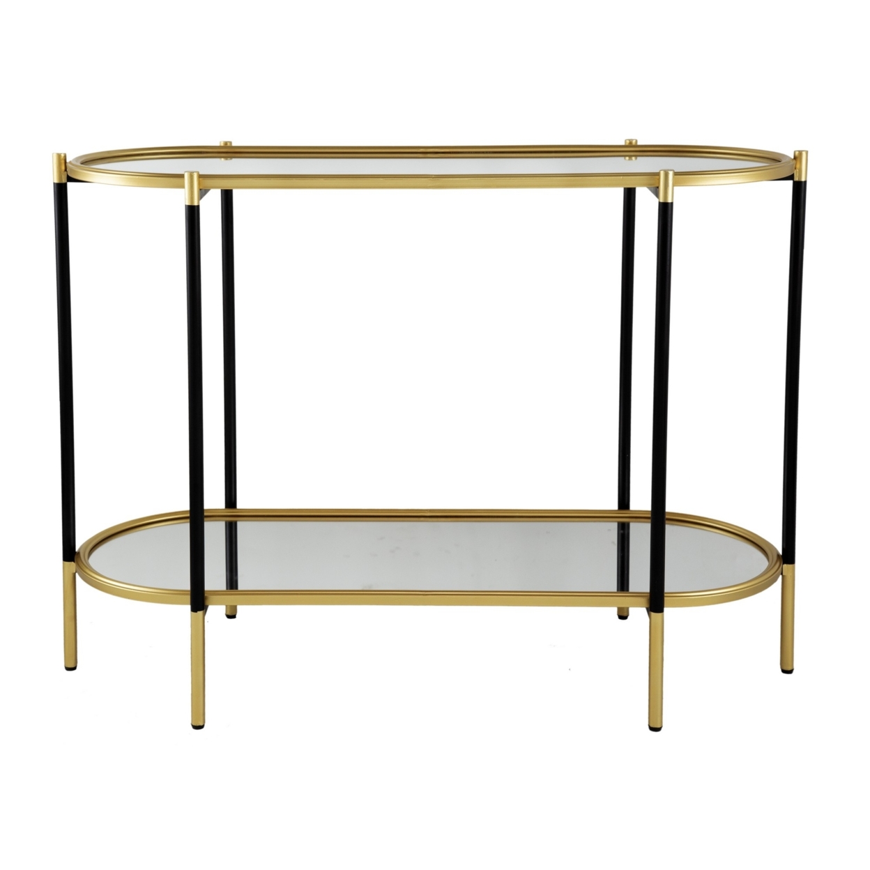 30 Inch Console Sideboard Table, Oblong, Mirrored Top, Black, Gold, Saltoro Sherpi