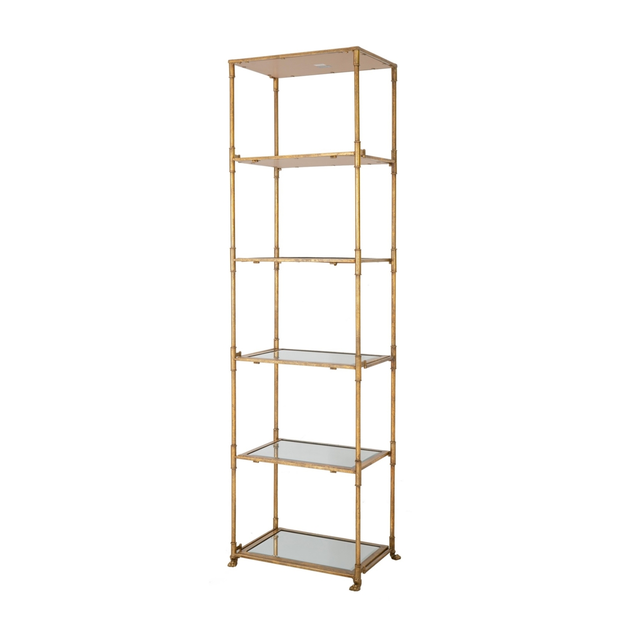 71 Inch Shelf, 6 Tier Design, 5 Glass Shelves, Iron Frame, Gold Finish, Saltoro Sherpi