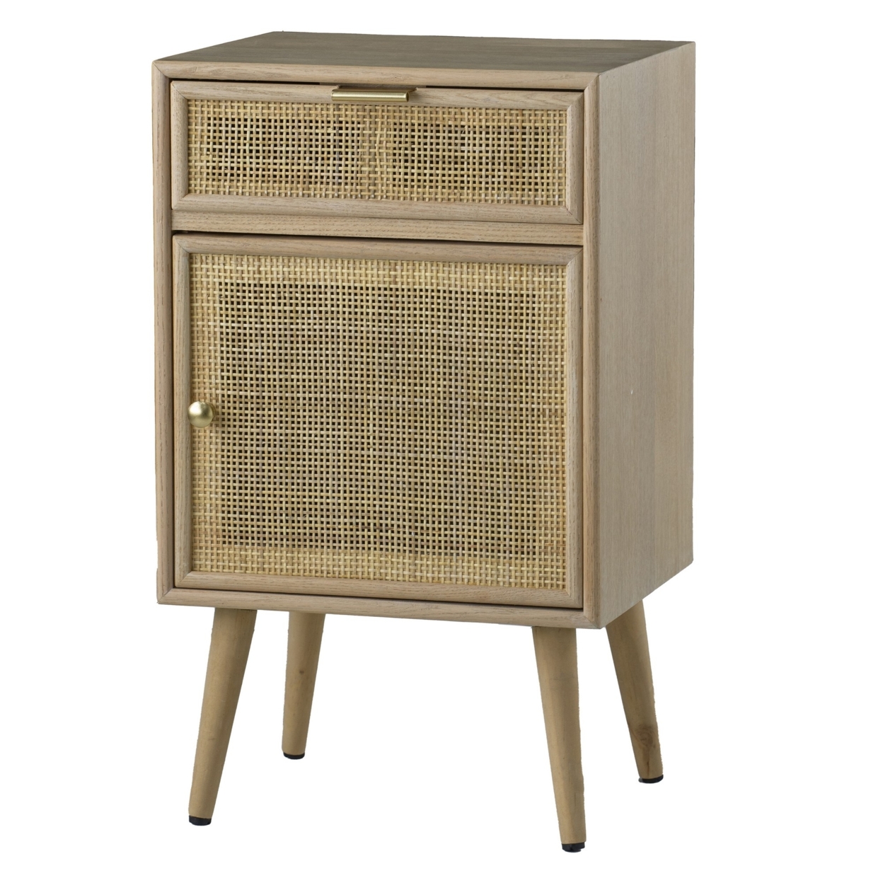 Keli 28 Inch Accent Cabinet, 1 Drawer, Pine, Woven Rattan Design, Natural, Saltoro Sherpi