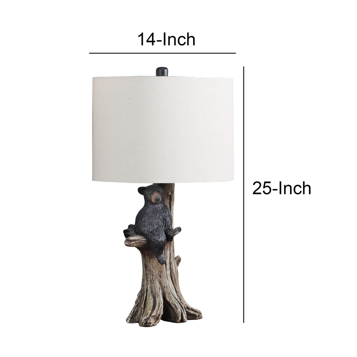 25 Inch Accent Table Lamp, Hardback Fabric Shade, Bear Accent, Black, White- Saltoro Sherpi