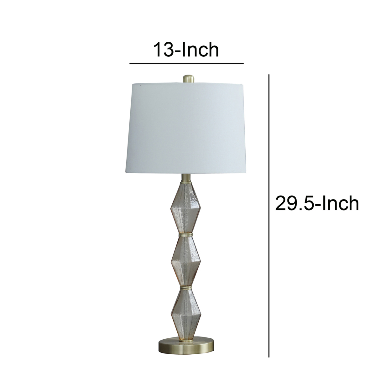 Ruth 30 Inch Accent Table Lamp, Glass Diamond Pedestal Base, White, Gold- Saltoro Sherpi