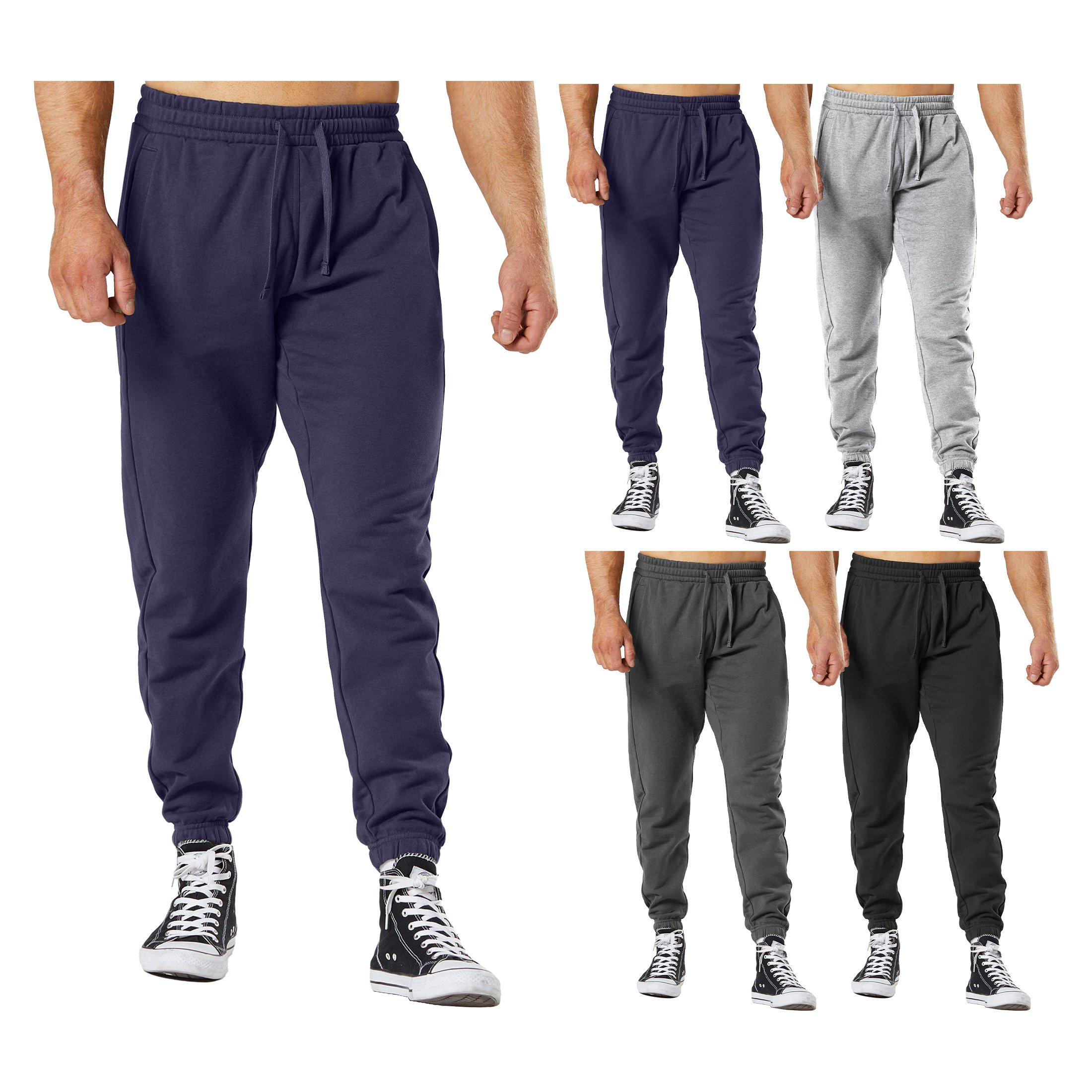 2-Pack: Men's Casual Fleece-Lined Elastic Bottom Jogger Pants With Pockets - X-Large