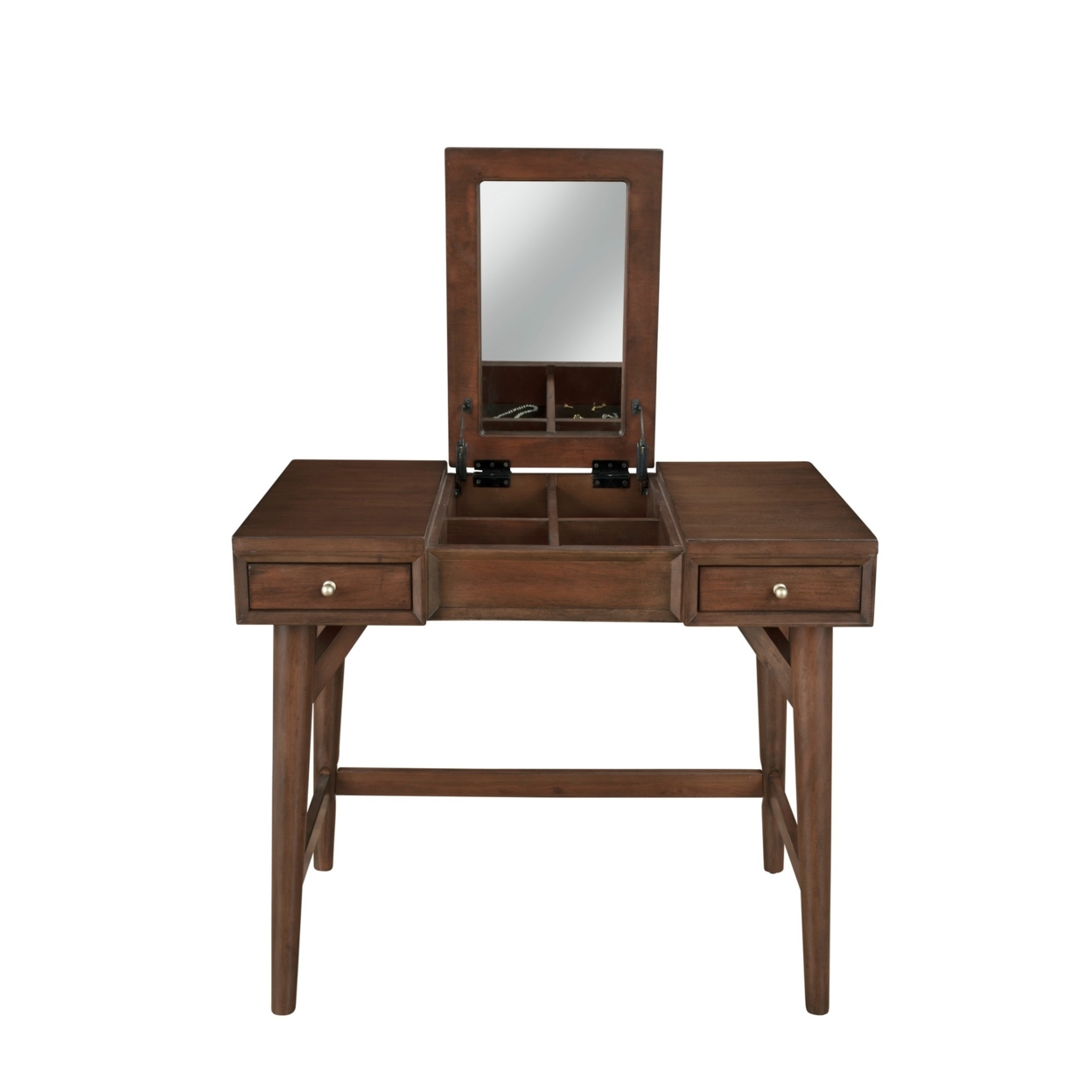 Ian 36 Inch 2 Drawer Vanity Desk, Flip Up Mirror, Mahogany, Walnut Brown- Saltoro Sherpi