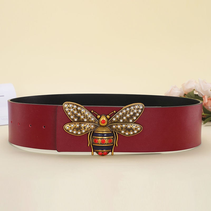 Super Wide 7cm Wide Lady Thin Waist Multicolor Belt Bee Animal Big Brand Clothing Belt Red - 100 CM