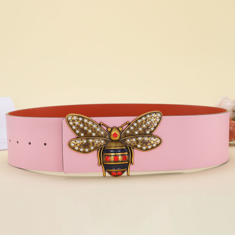 Super Wide 7cm Wide Lady Thin Waist Multicolor Belt Bee Animal Big Brand Clothing Belt Pink - 115CM