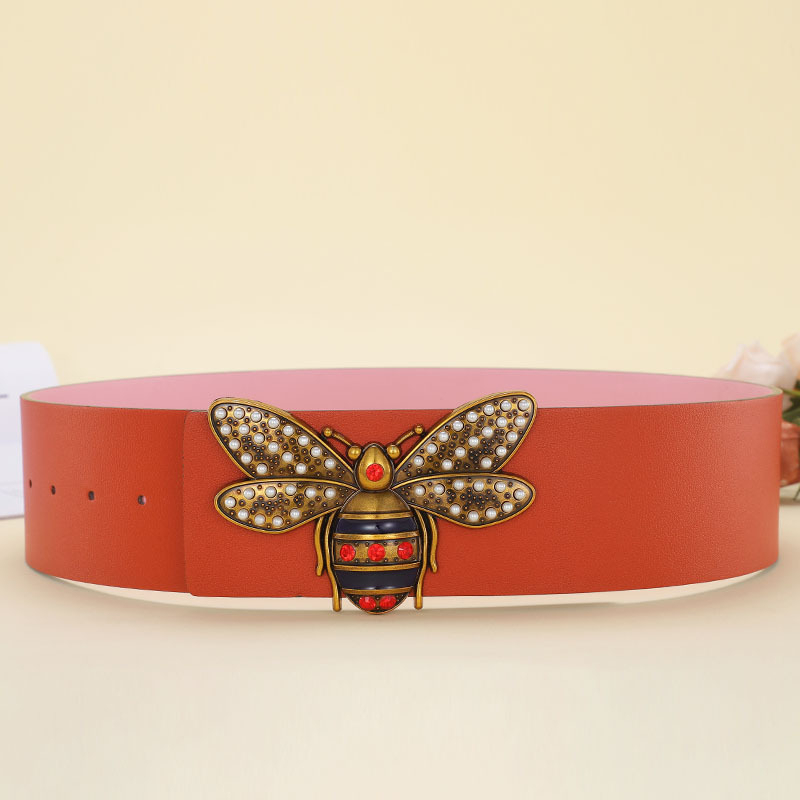 Super Wide 7cm Wide Lady Thin Waist Multicolor Belt Bee Animal Big Brand Clothing Belt Orange - 110CM