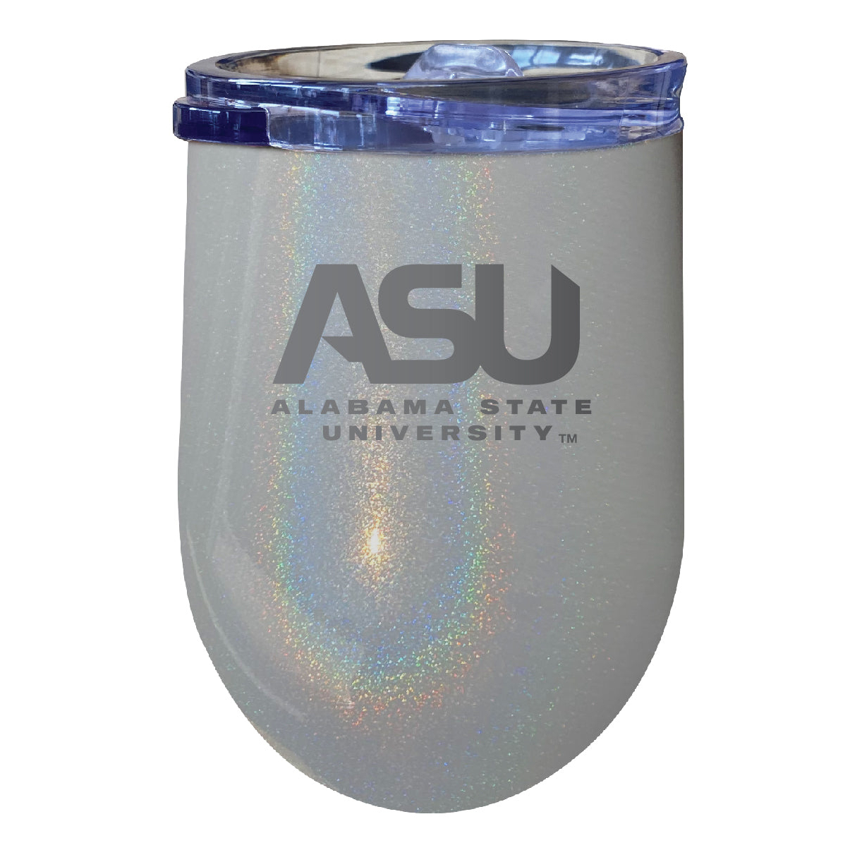 Alabama State University 12 Oz Laser Etched Insulated Wine Stainless Steel Tumbler Rainbow Glitter Grey