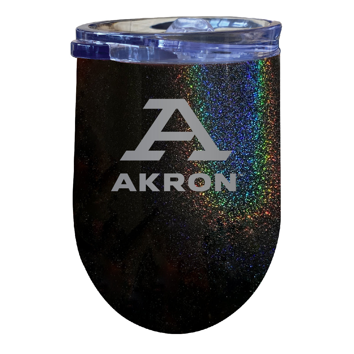 Akron Zips 12 Oz Laser Etched Insulated Wine Stainless Steel Tumbler Rainbow Glitter Black