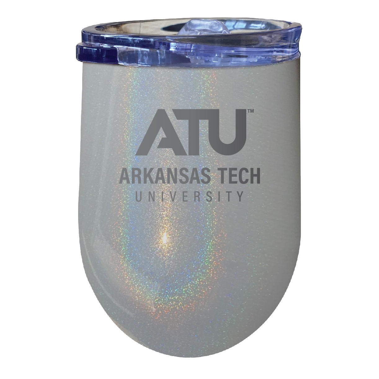 Arkansas Tech University 12 Oz Laser Etched Insulated Wine Stainless Steel Tumbler Rainbow Glitter Grey
