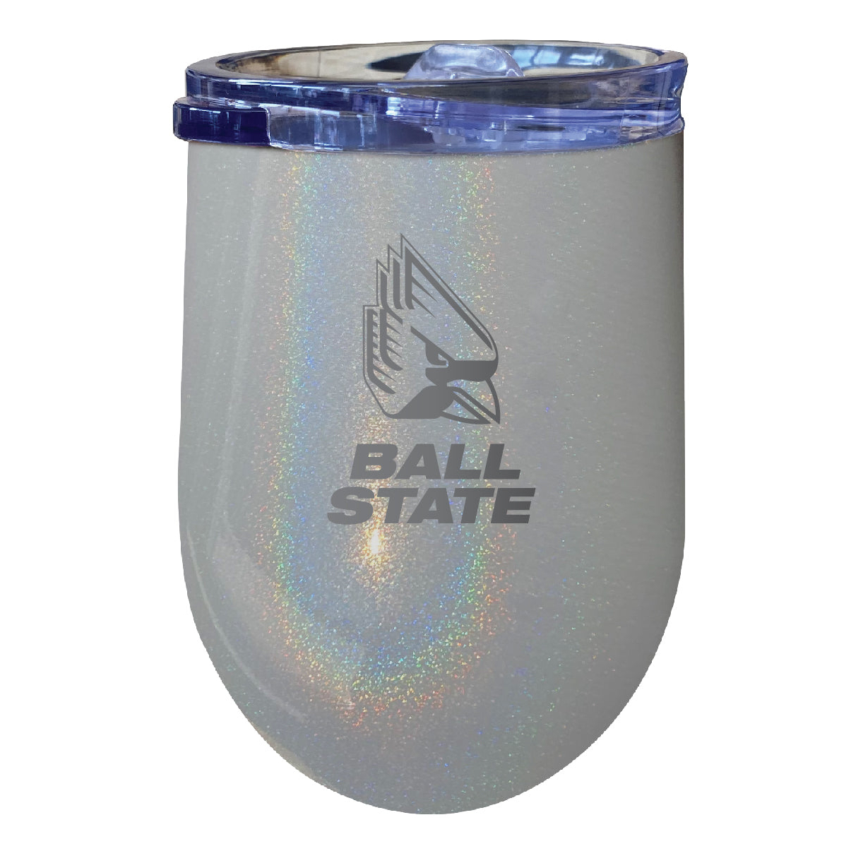 Ball State University 12 Oz Laser Etched Insulated Wine Stainless Steel Tumbler Rainbow Glitter Grey