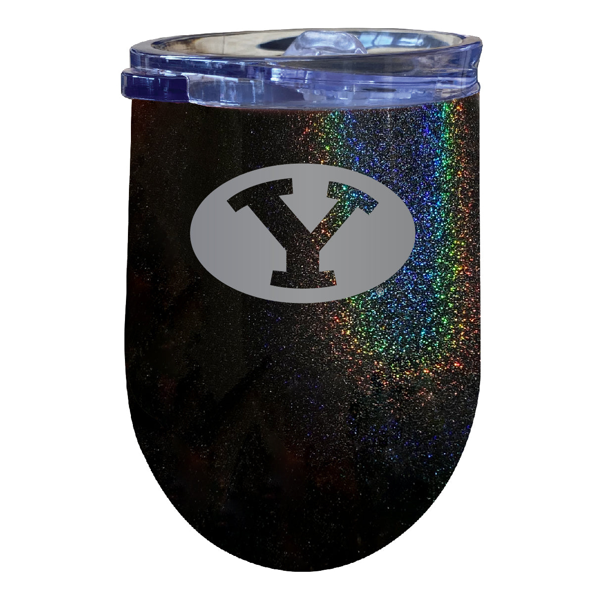 Brigham Young Cougars 12 Oz Laser Etched Insulated Wine Stainless Steel Tumbler Rainbow Glitter Black