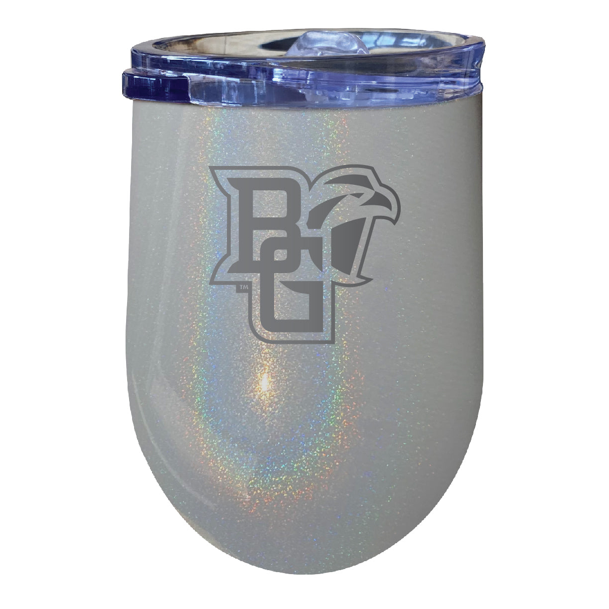 Bowling Green Falcons 12 Oz Laser Etched Insulated Wine Stainless Steel Tumbler Rainbow Glitter Grey