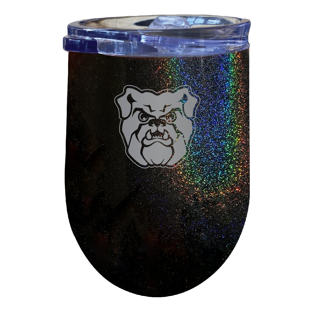 Butler Bulldogs 12 Oz Laser Etched Insulated Wine Stainless Steel Tumbler Rainbow Glitter Black