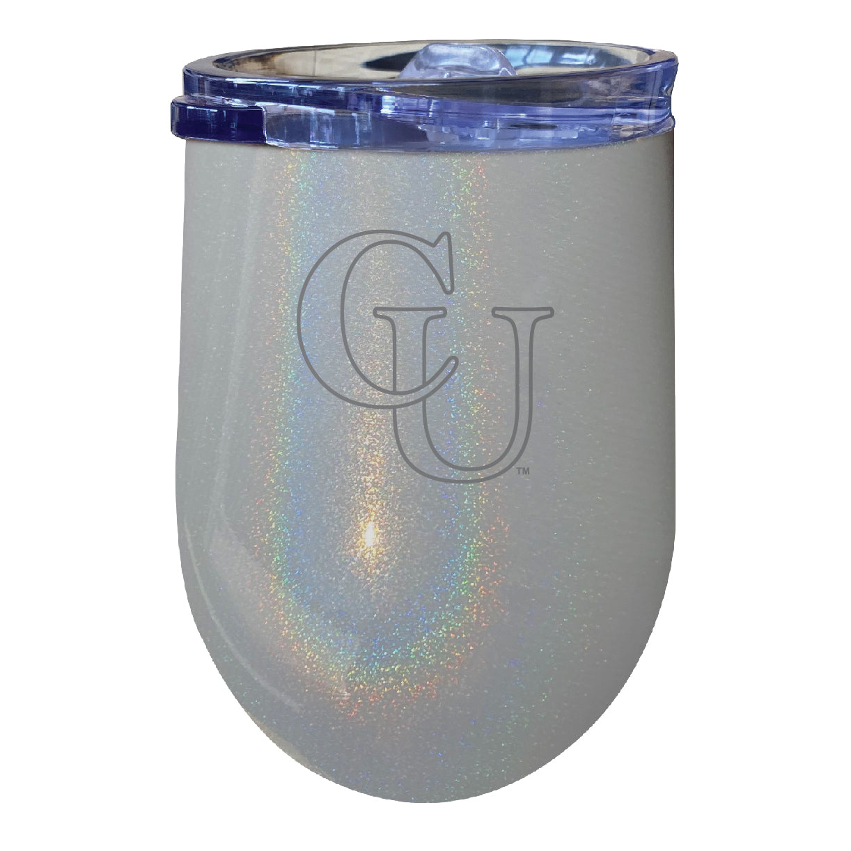 Campbell University Fighting Camels 12 Oz Laser Etched Insulated Wine Stainless Steel Tumbler Rainbow Glitter Grey