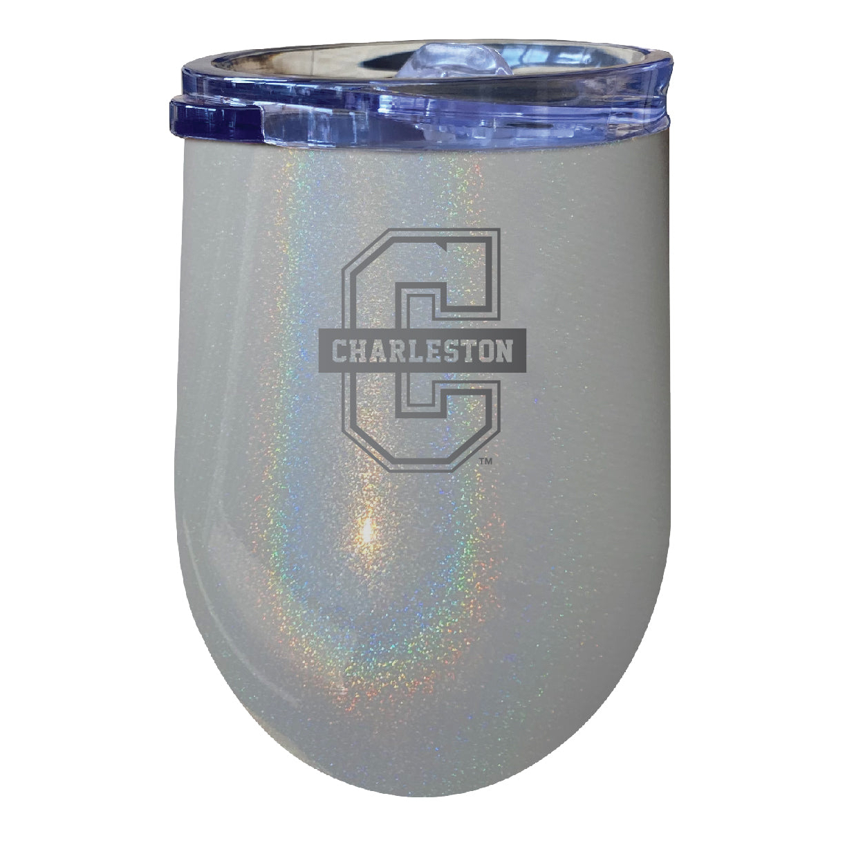 College Of Charleston 12 Oz Laser Etched Insulated Wine Stainless Steel Tumbler Rainbow Glitter Grey