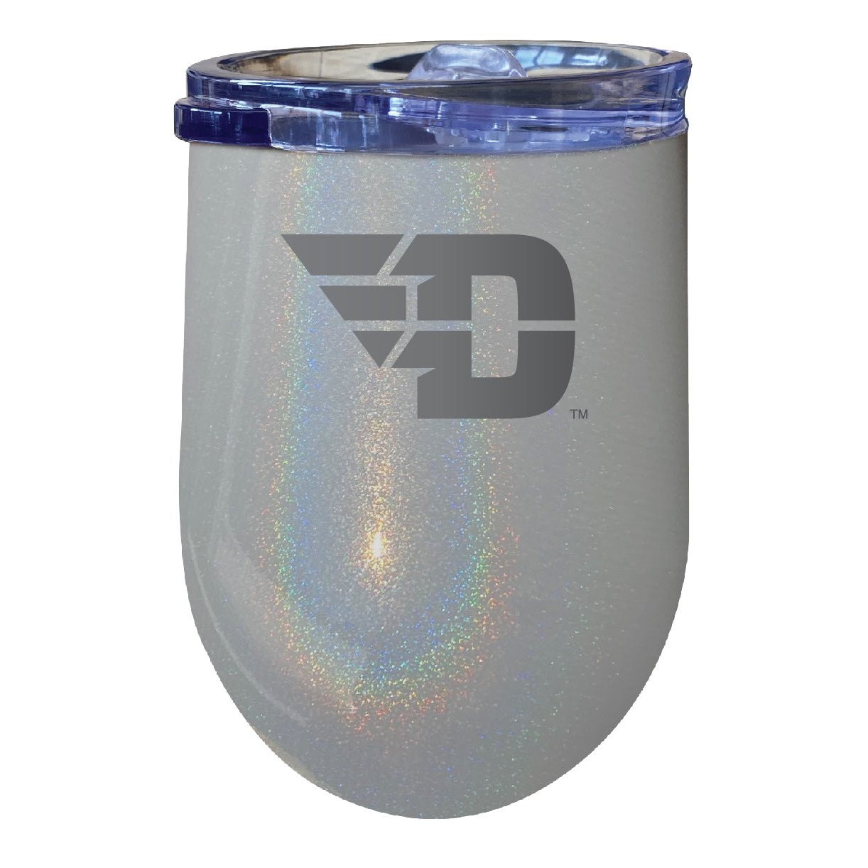 Dayton Flyers 12 Oz Laser Etched Insulated Wine Stainless Steel Tumbler Rainbow Glitter Grey