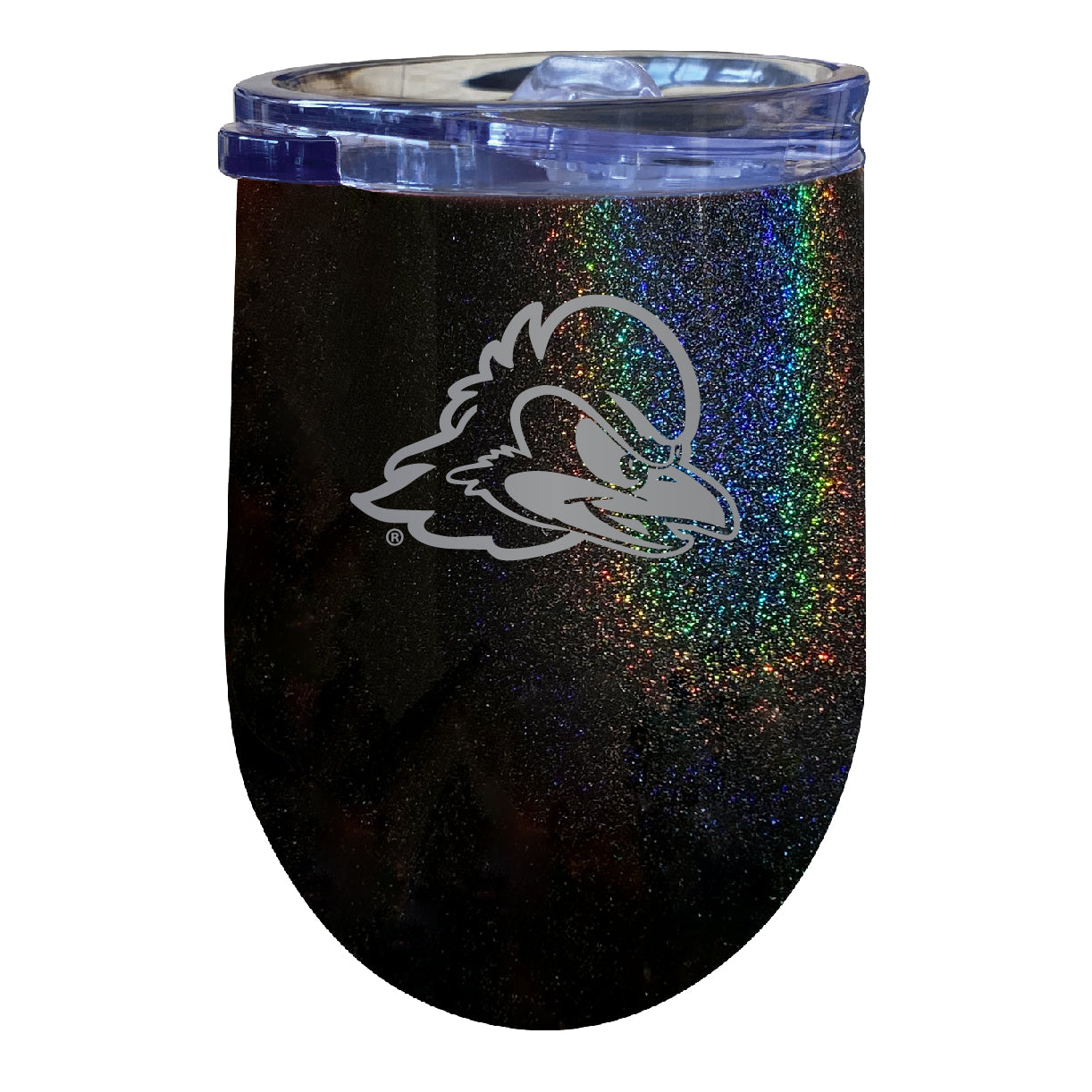 Delaware Blue Hens 12 Oz Laser Etched Insulated Wine Stainless Steel Tumbler Rainbow Glitter Black