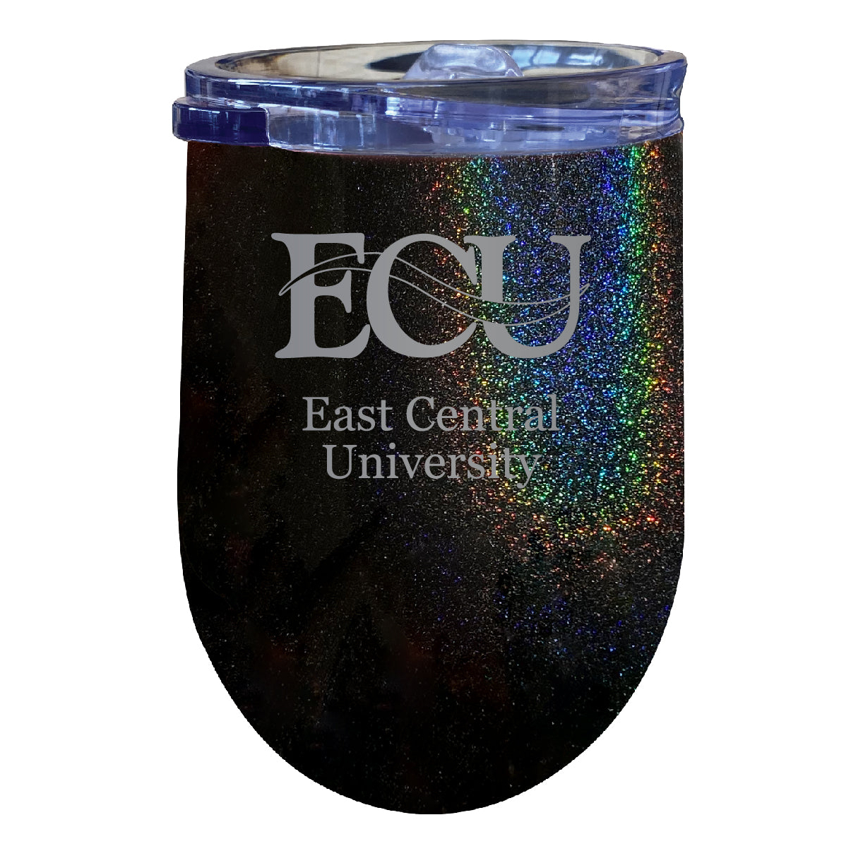 East Central University Tigers 12 Oz Laser Etched Insulated Wine Stainless Steel Tumbler Rainbow Glitter Black