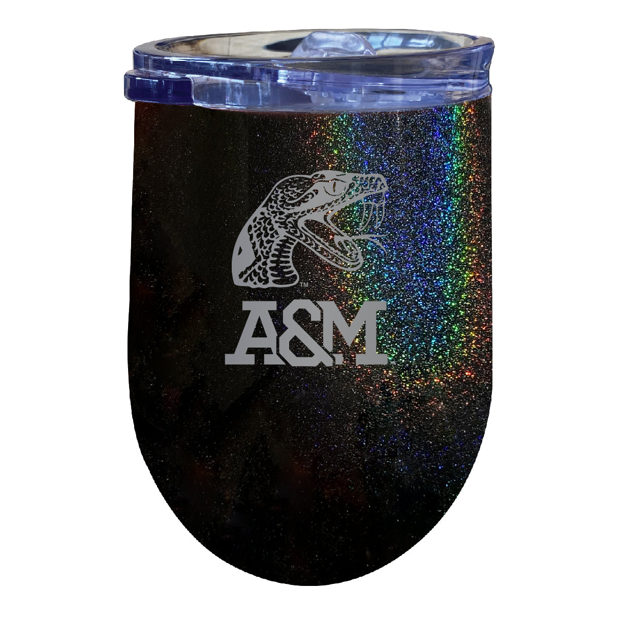 Florida A&M Rattlers 12 Oz Laser Etched Insulated Wine Stainless Steel Tumbler Rainbow Glitter Black