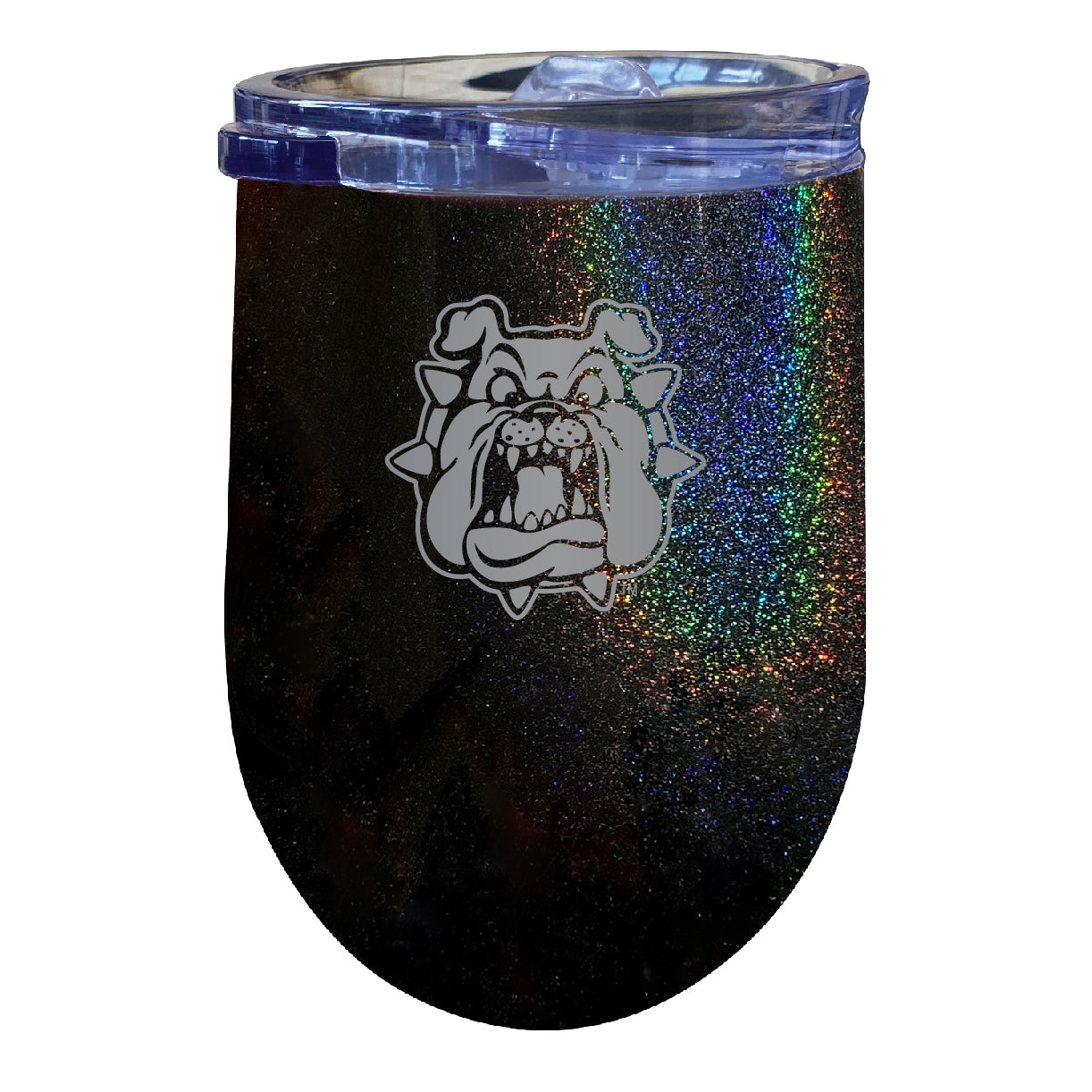 Fresno State Bulldogs 12 Oz Laser Etched Insulated Wine Stainless Steel Tumbler Rainbow Glitter Black