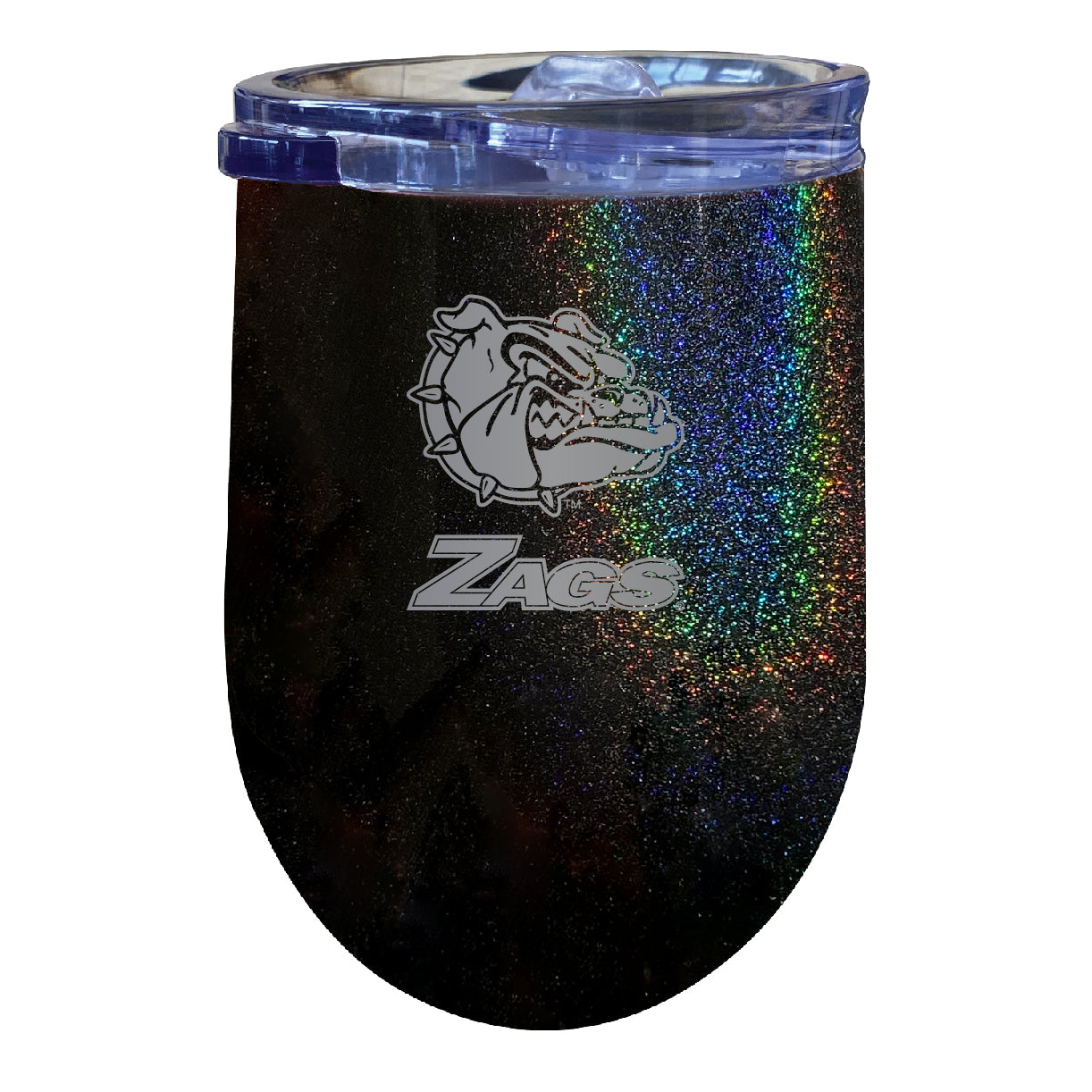 Gonzaga Bulldogs 12 Oz Laser Etched Insulated Wine Stainless Steel Tumbler Rainbow Glitter Black