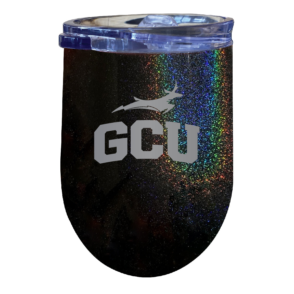 Grand Canyon University Lopes 12 Oz Laser Etched Insulated Wine Stainless Steel Tumbler Rainbow Glitter Black