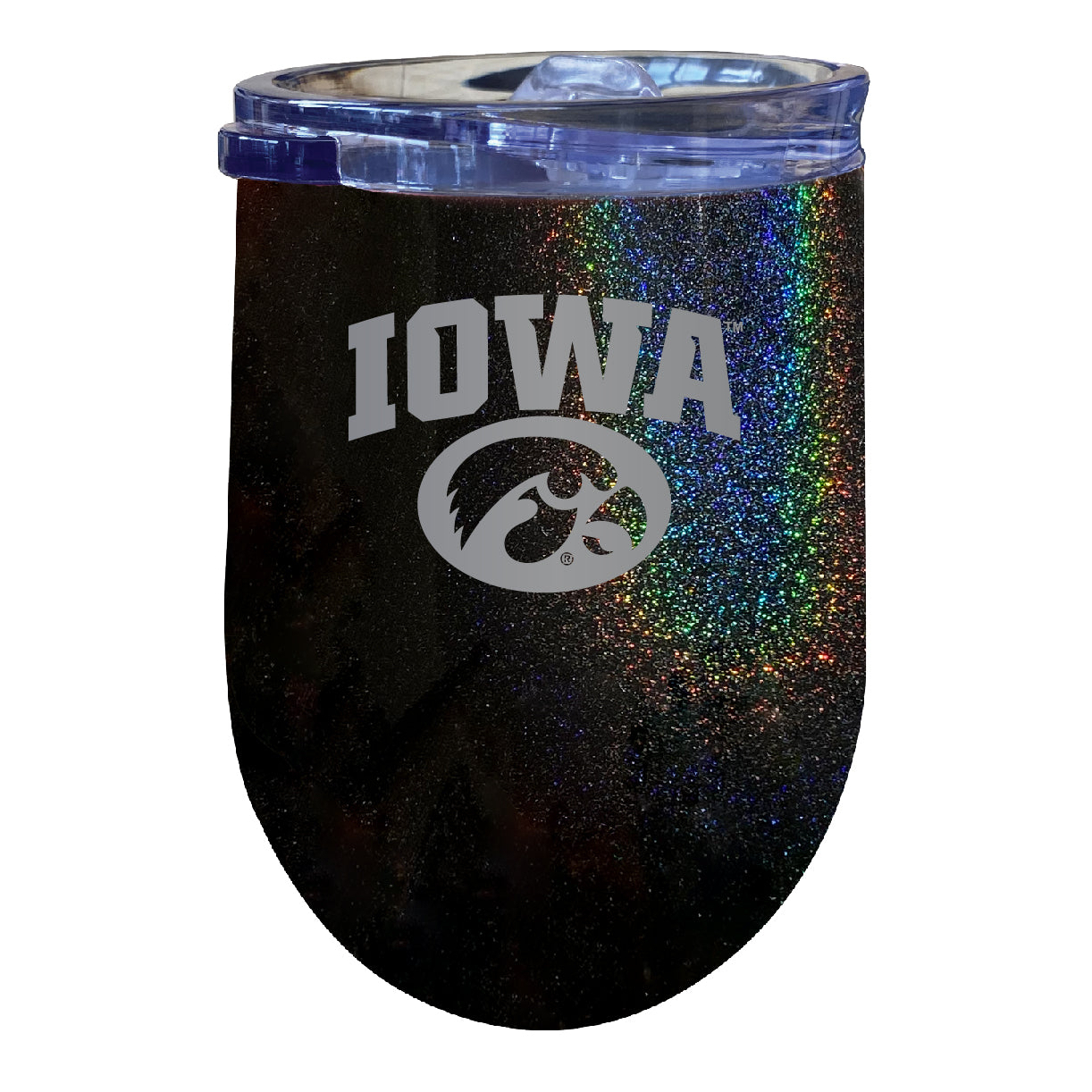 Iowa Hawkeyes 12 Oz Laser Etched Insulated Wine Stainless Steel Tumbler Rainbow Glitter Black