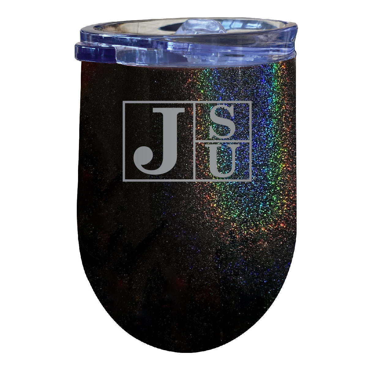 Jackson State University 12 Oz Laser Etched Insulated Wine Stainless Steel Tumbler Rainbow Glitter Black