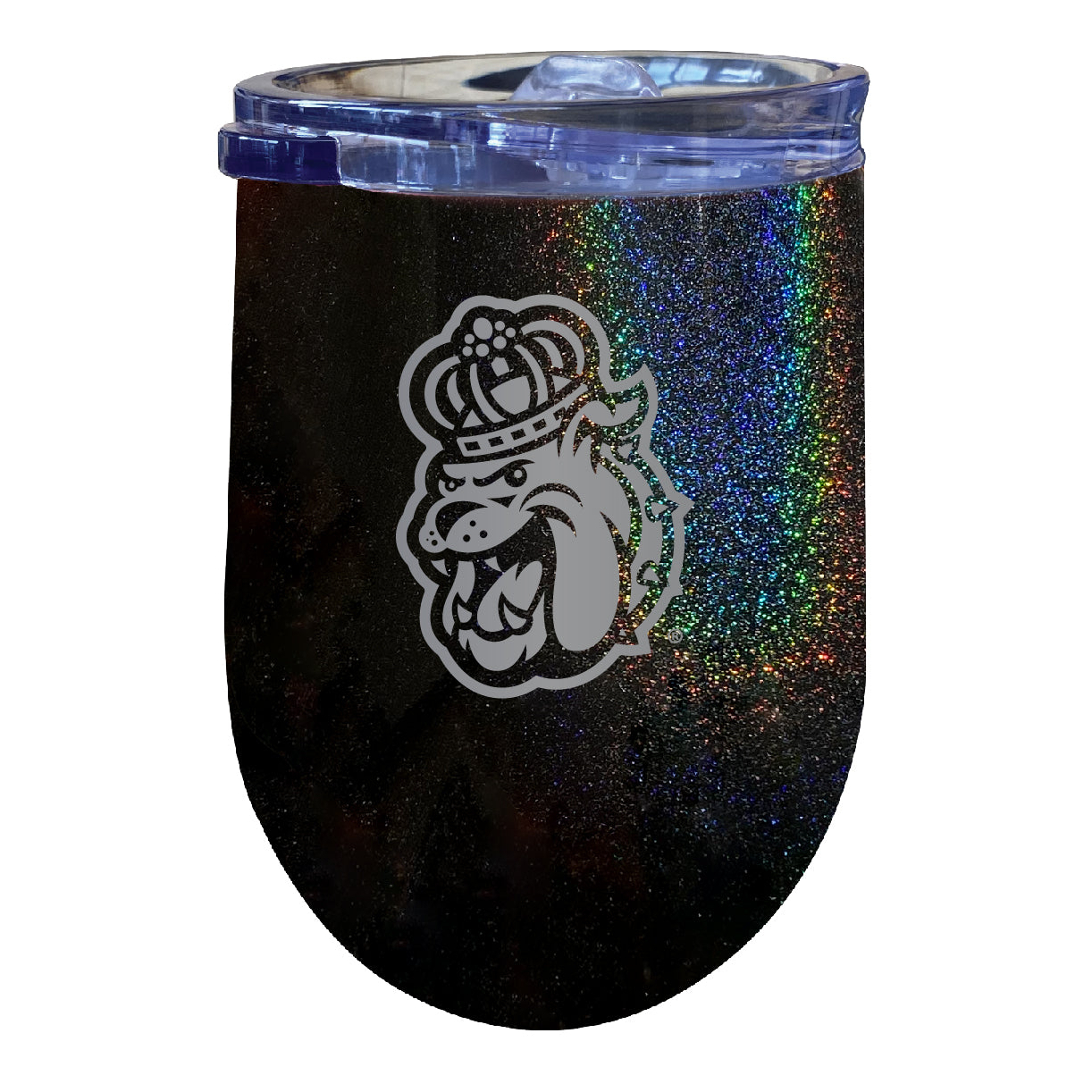James Madison Dukes 12 Oz Laser Etched Insulated Wine Stainless Steel Tumbler Rainbow Glitter Black