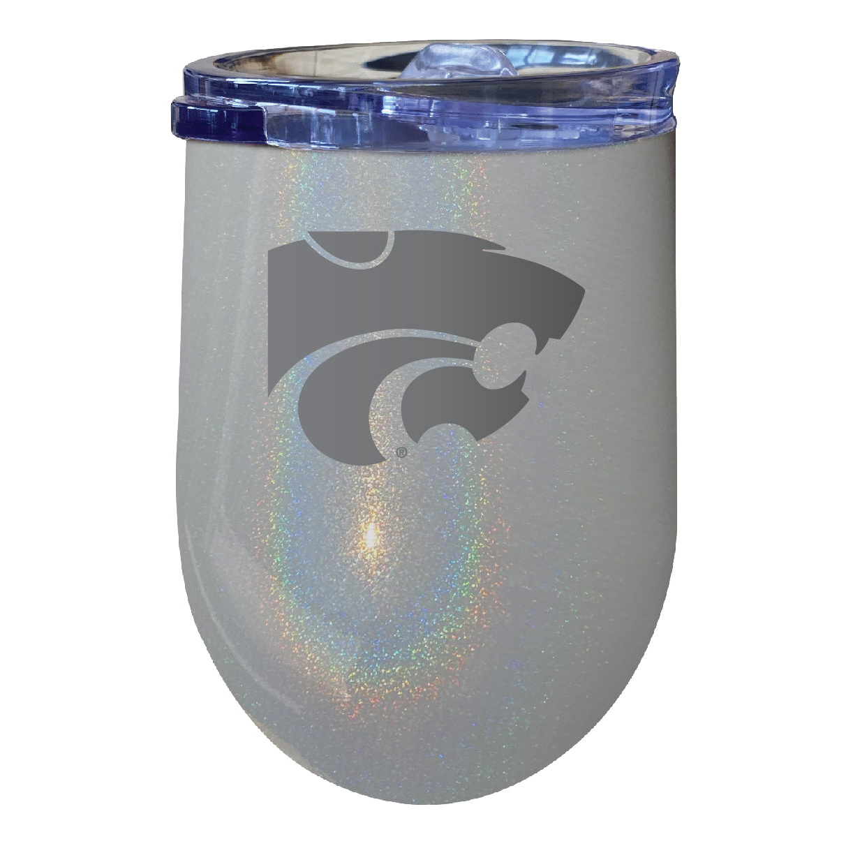 Kansas State Wildcats 12 Oz Laser Etched Insulated Wine Stainless Steel Tumbler Rainbow Glitter Grey