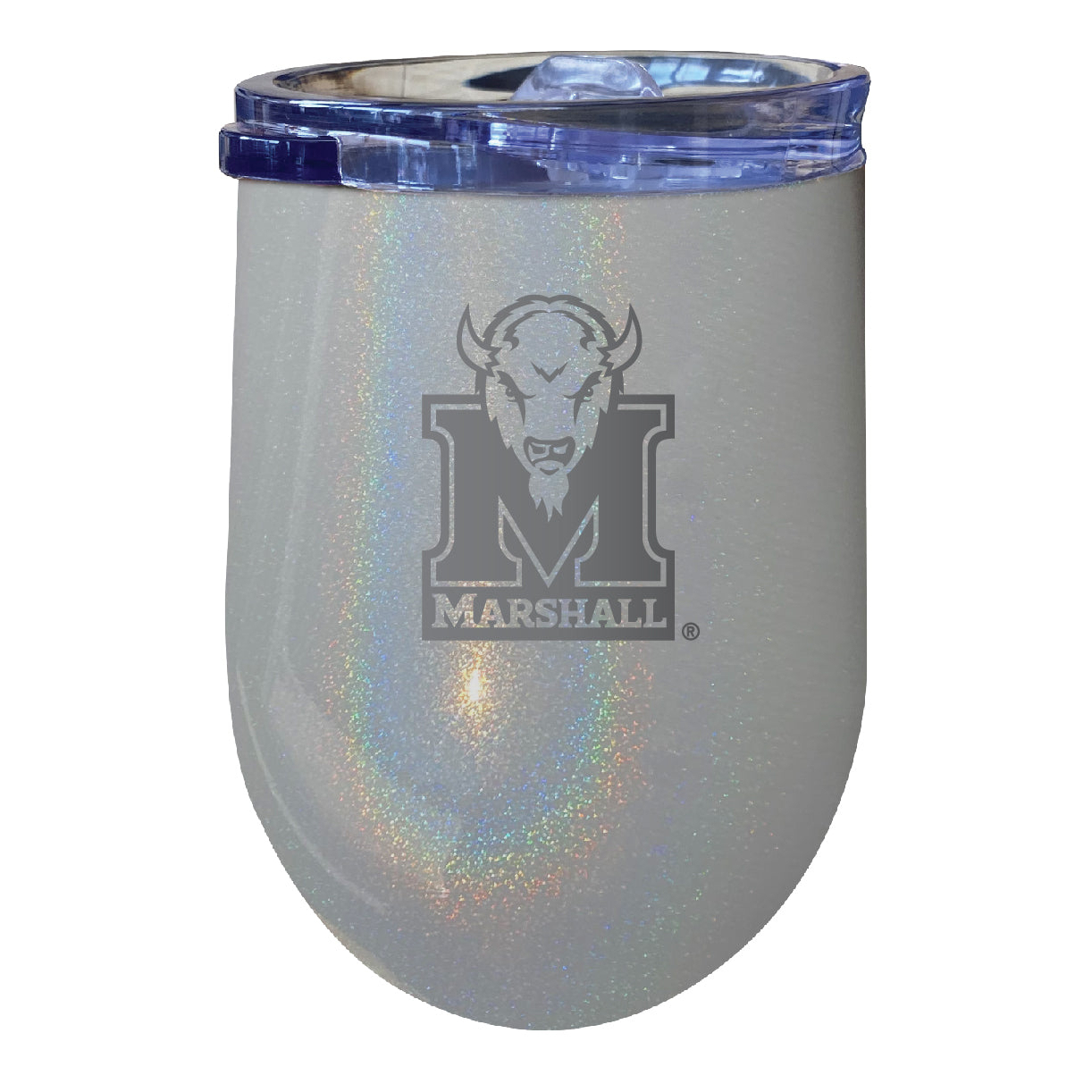 Marshall Thundering Herd 12 Oz Laser Etched Insulated Wine Stainless Steel Tumbler Rainbow Glitter Grey
