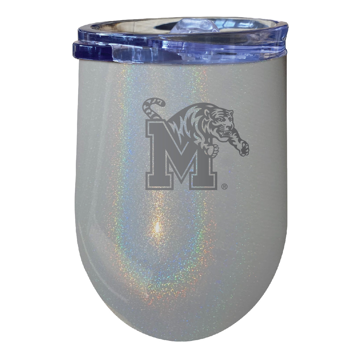 Memphis Tigers 12 Oz Laser Etched Insulated Wine Stainless Steel Tumbler Rainbow Glitter Grey