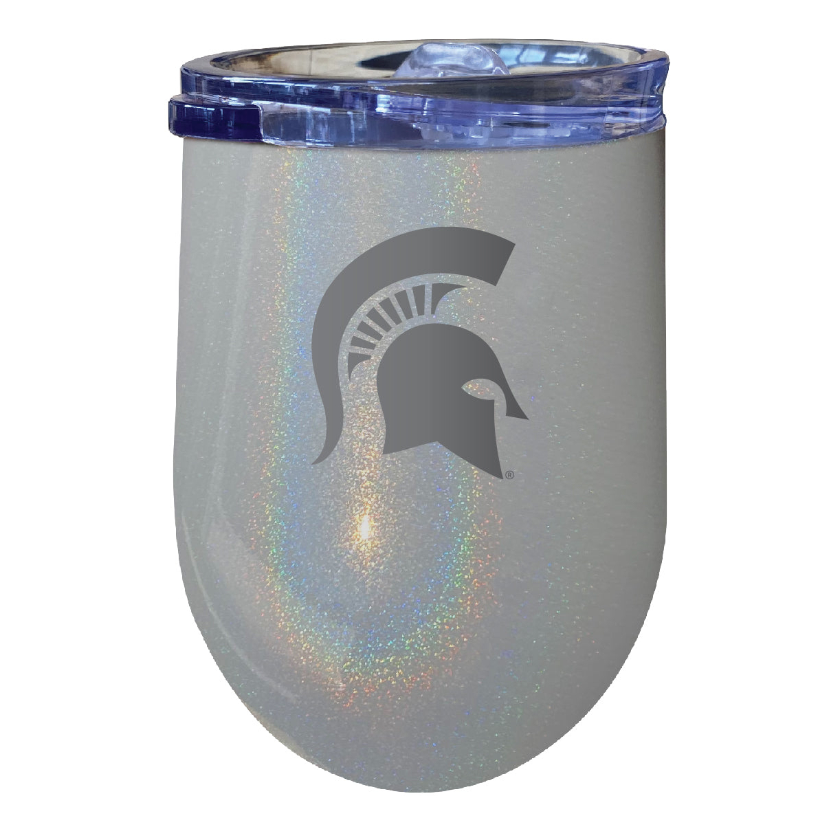 Michigan State Spartans 12 Oz Laser Etched Insulated Wine Stainless Steel Tumbler Rainbow Glitter Grey